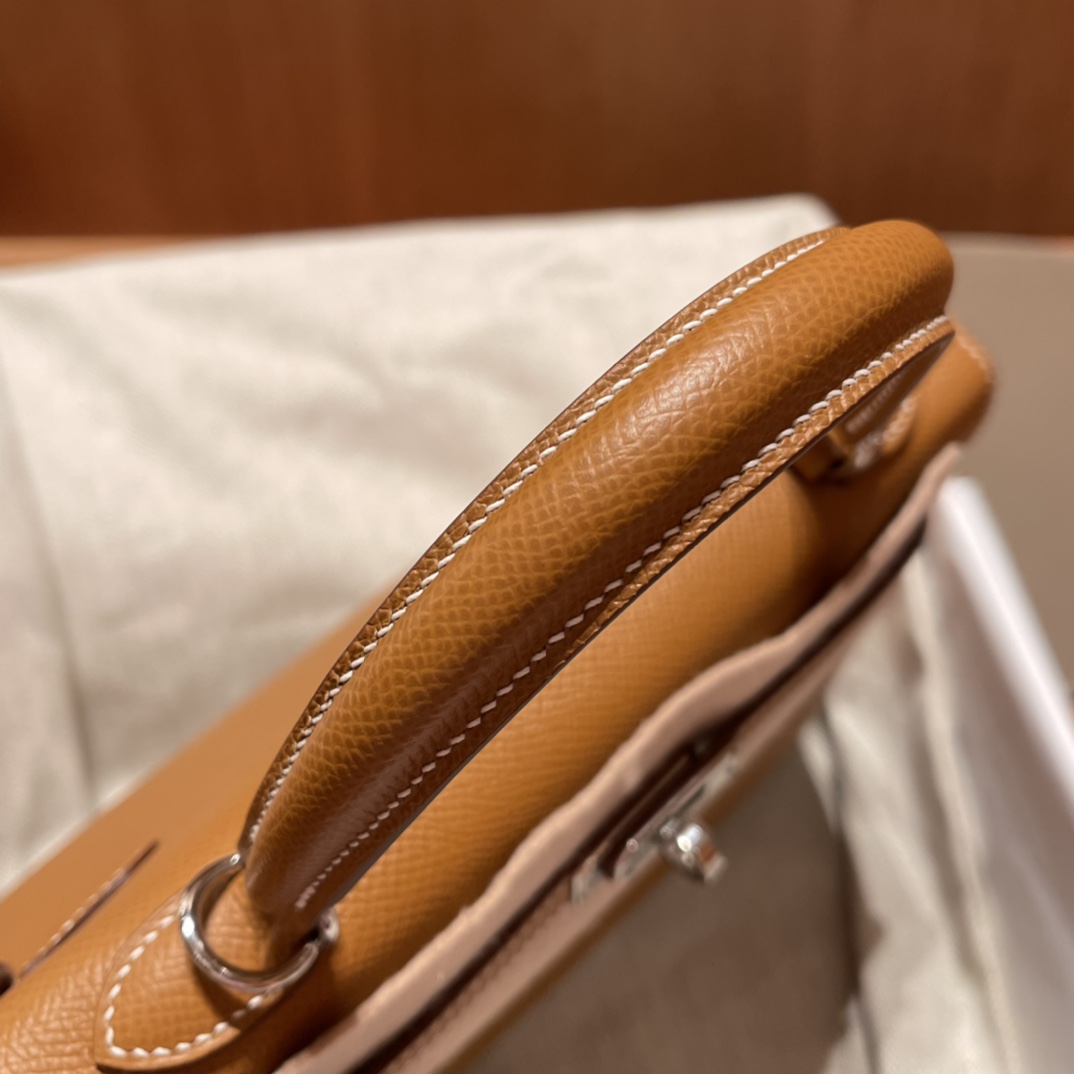 에르메스 켈리백25 골드브라운 은장 앱송